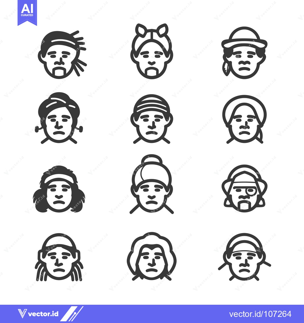 Premium Vector dari Twelve Unique Line Art Illustrations of Human Faces with Different Hai