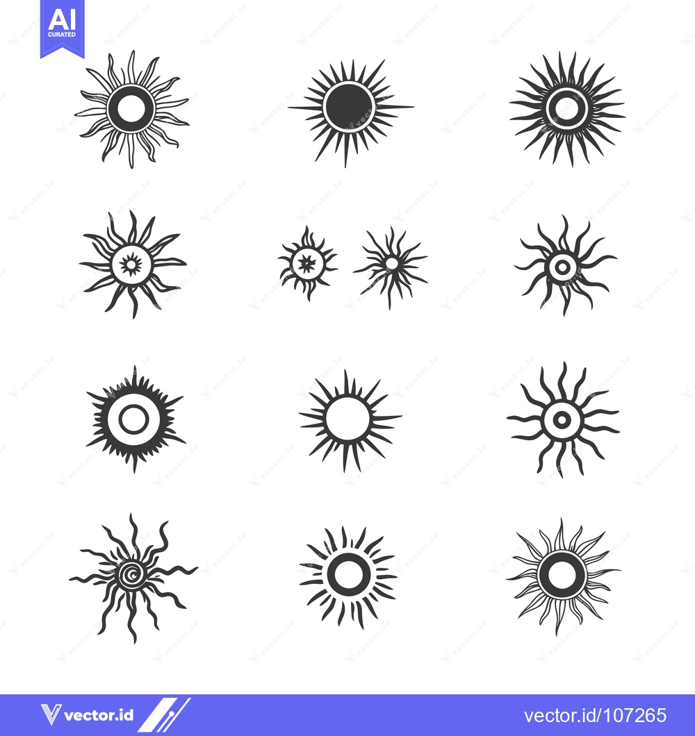 Premium Vector dari Twelve Unique Sun Icon Designs with Different Ray Styles