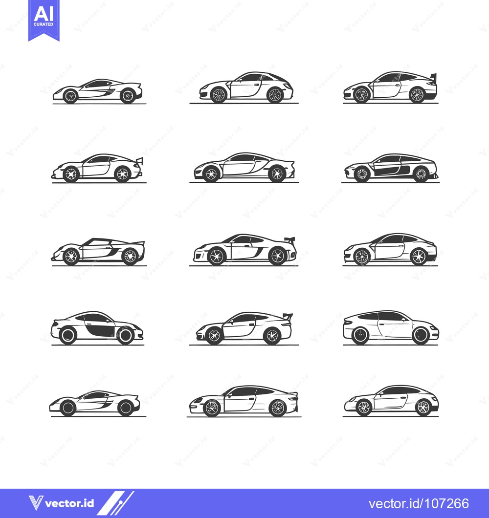 Premium Vector of Twelve Variations of a Black and White Silhouette of a Sports Car