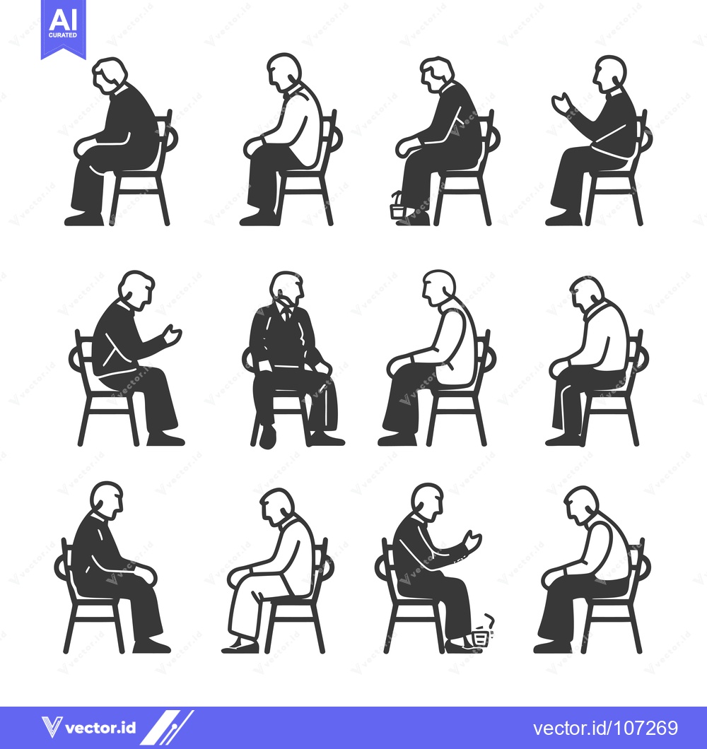 Premium Vector of Twelve Variations of People Sitting in Chairs