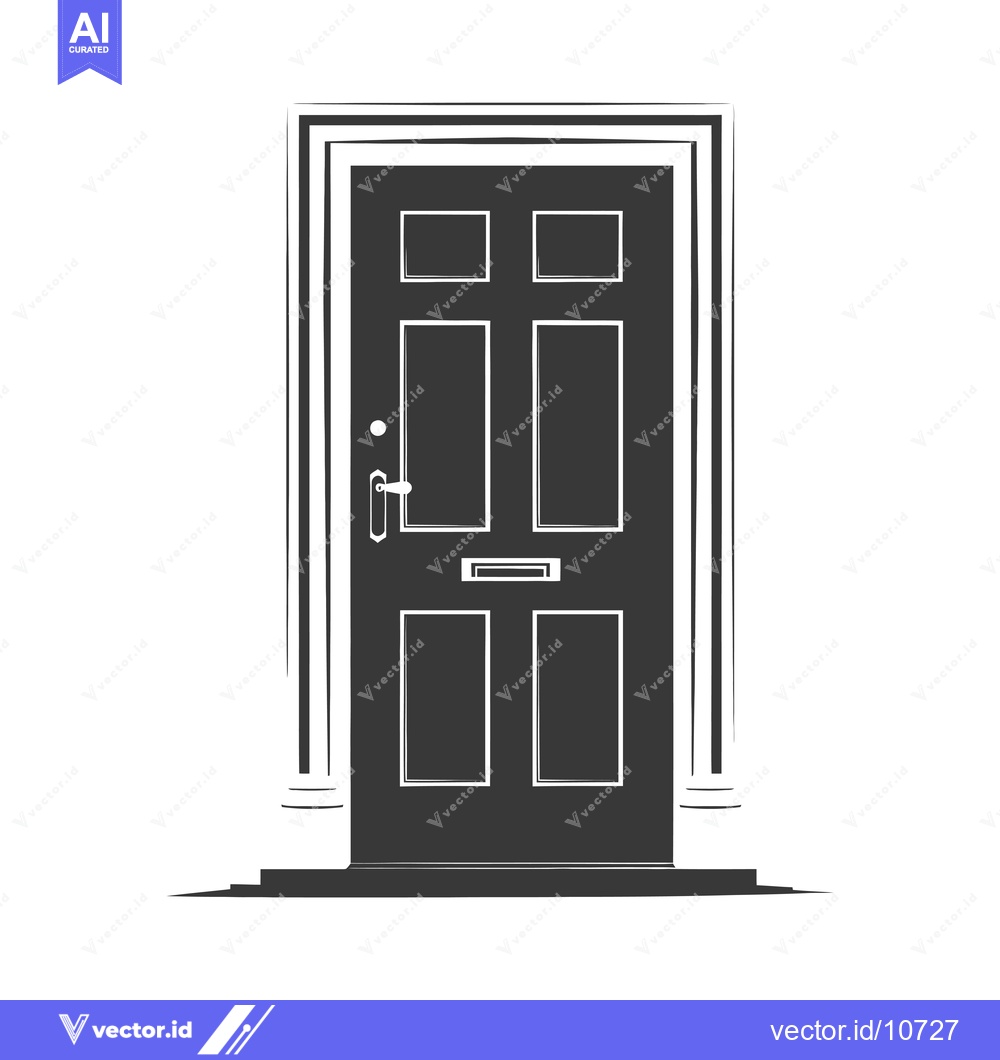 Premium Vector dari A black and white silhouette of a closed door with a door handle, a do