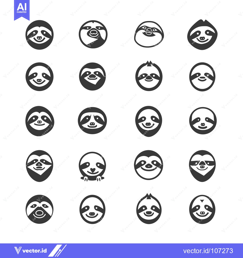 Premium Vector dari Twenty Black and White Sloth Icons