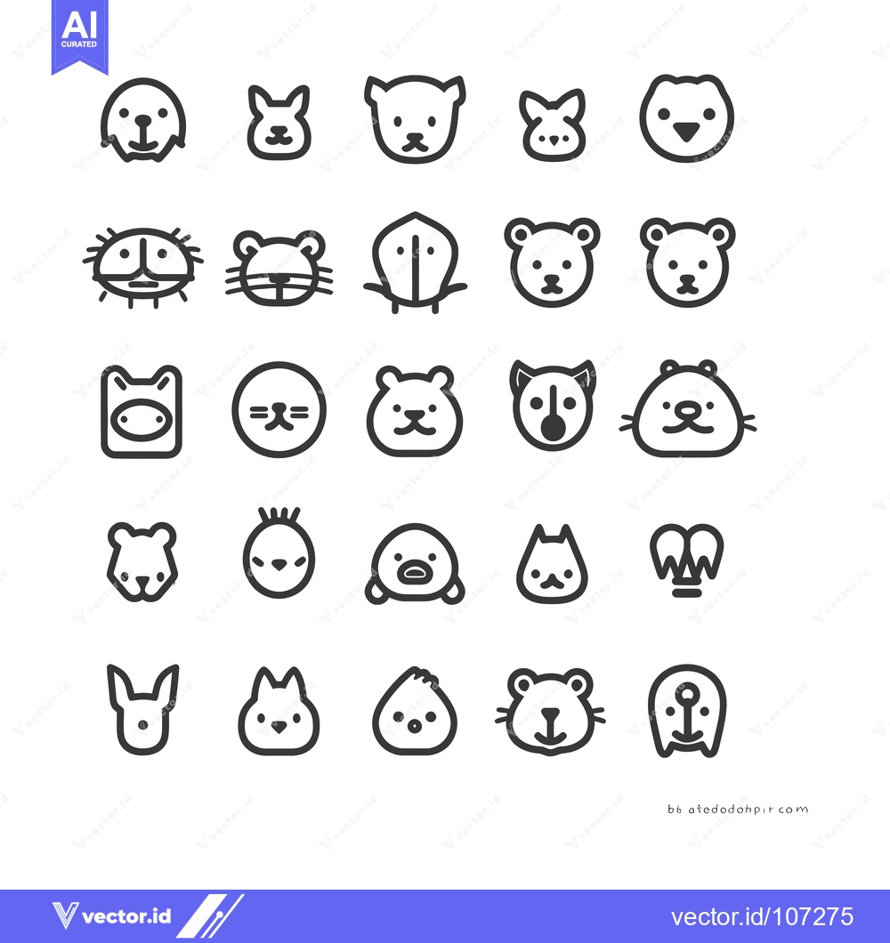 Premium Vector dari Twenty-Five Adorable Animal Faces in a Grid Pattern