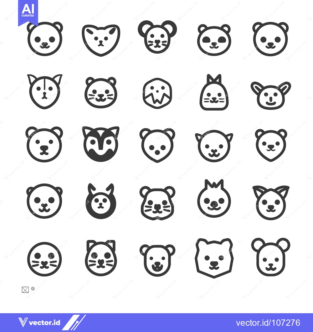 Premium Vector of Twenty-Five Animal Head Outline Icons