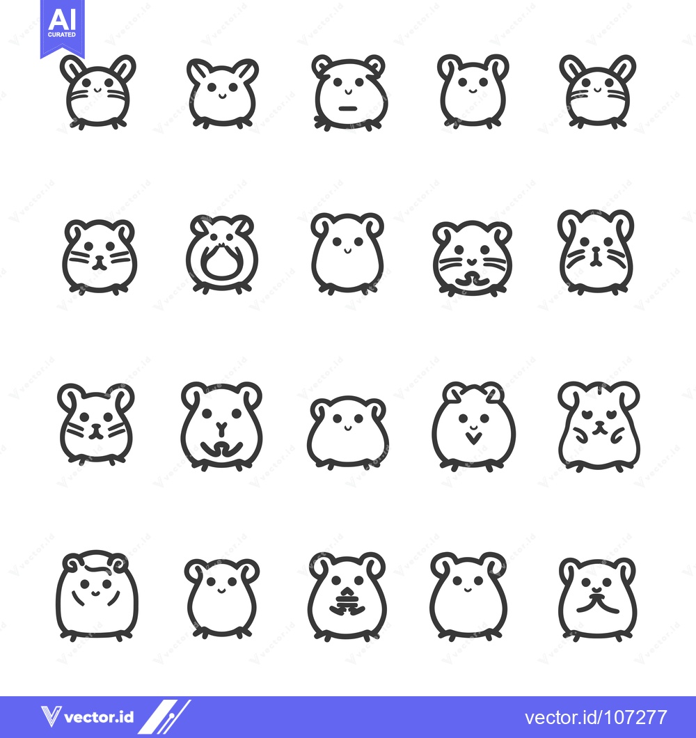 Premium Vector of Twenty-Four Outline Illustrations of Cute Cartoon Hamsters