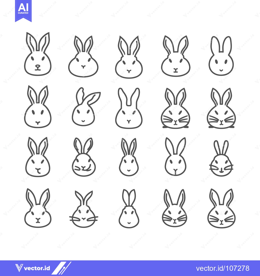 Premium Vector dari Twenty-Four Outline Illustrations of Rabbit Faces