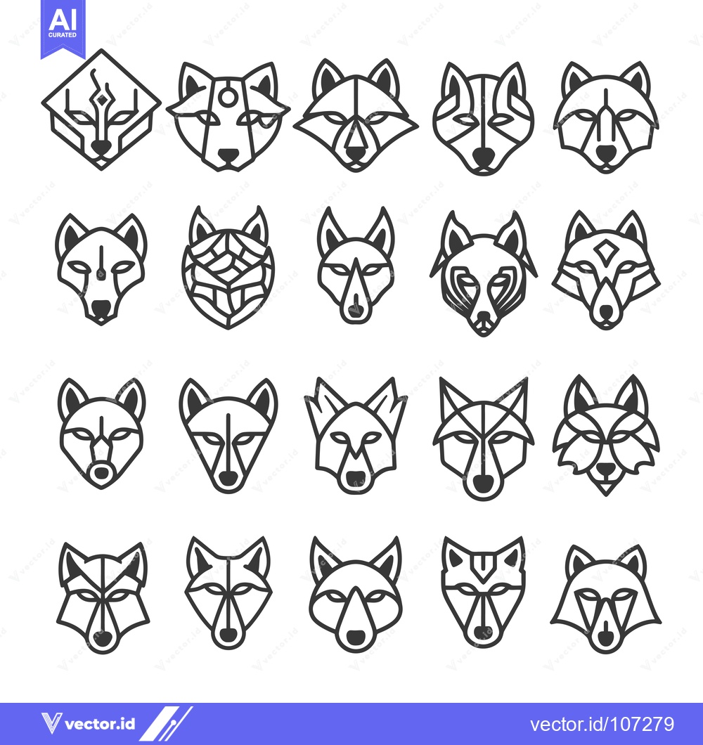 Premium Vector dari Twenty Geometric Wolf Head Designs
