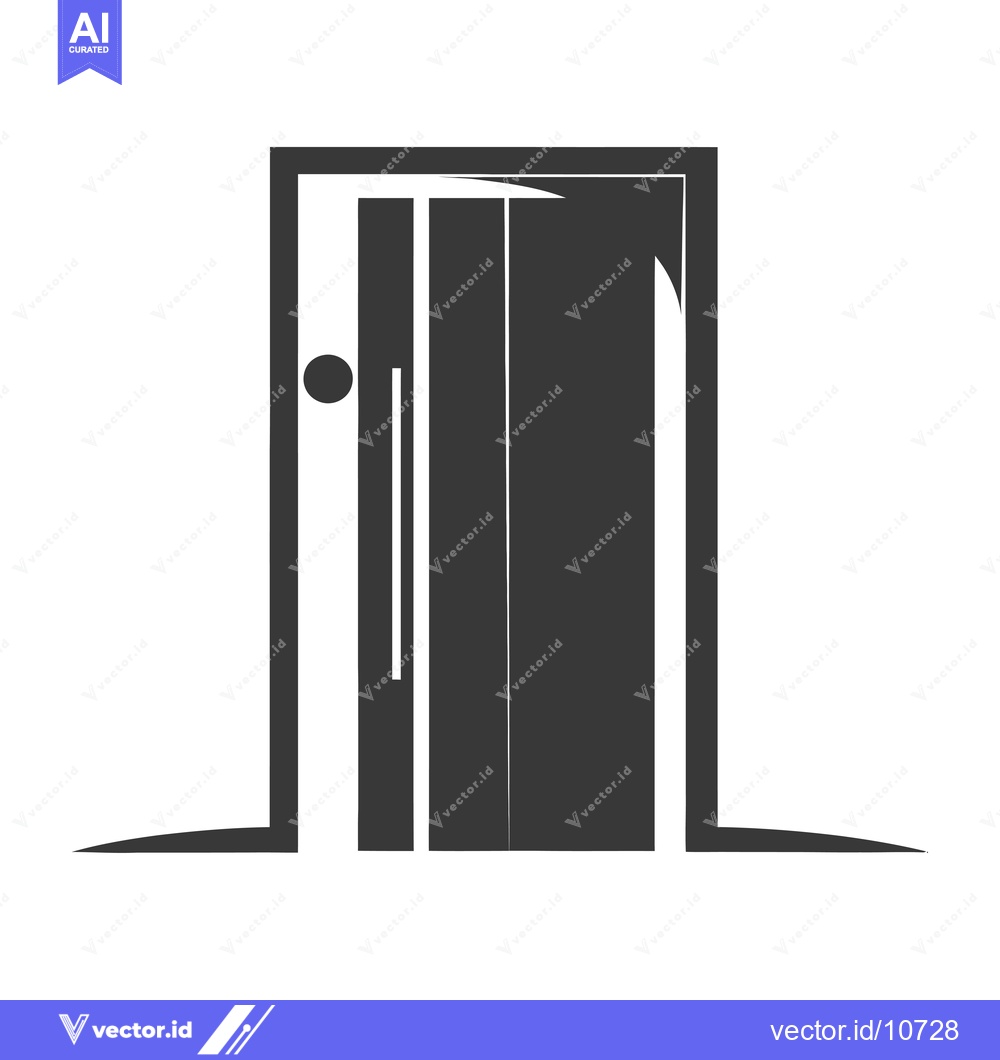 Premium Vector of A black and white silhouette of a closed door with a round doorknob
