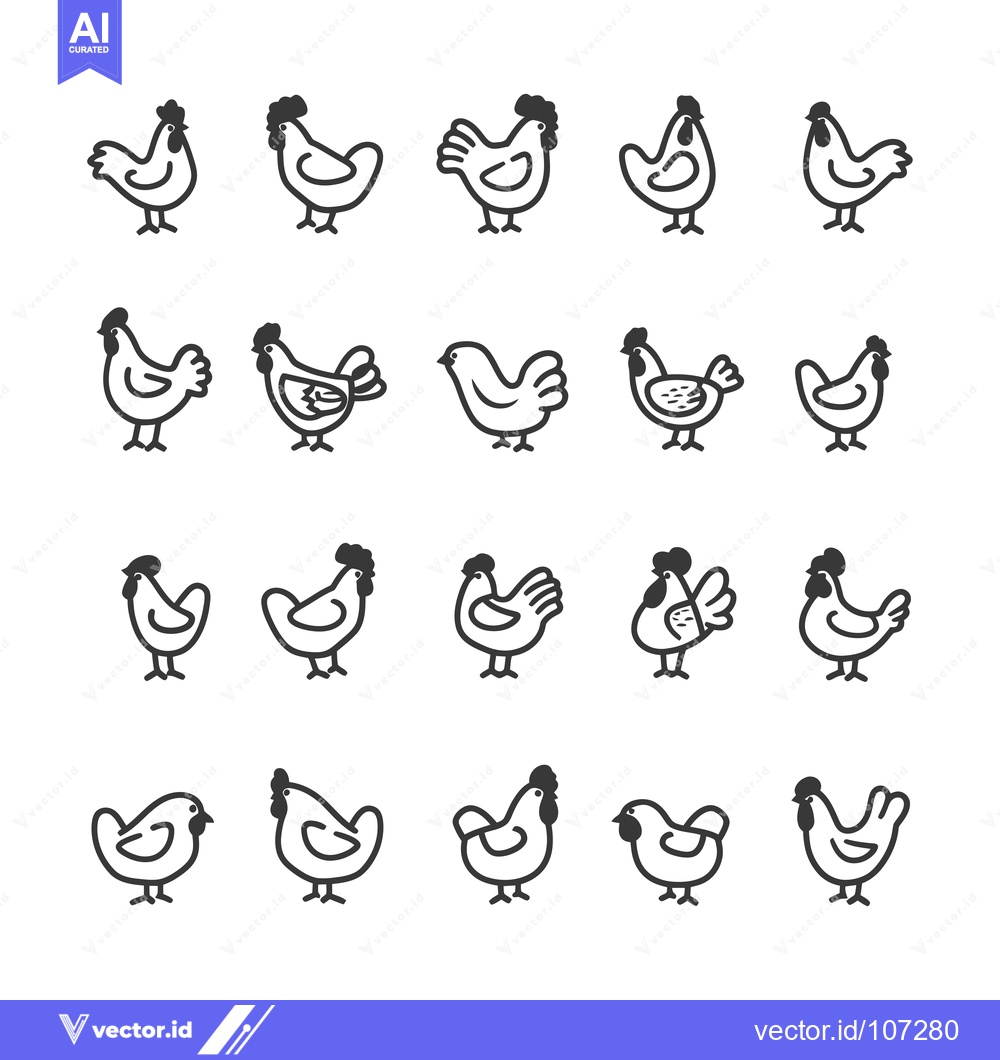 Premium Vector dari Twenty Simple Black and White Chicken Illustrations