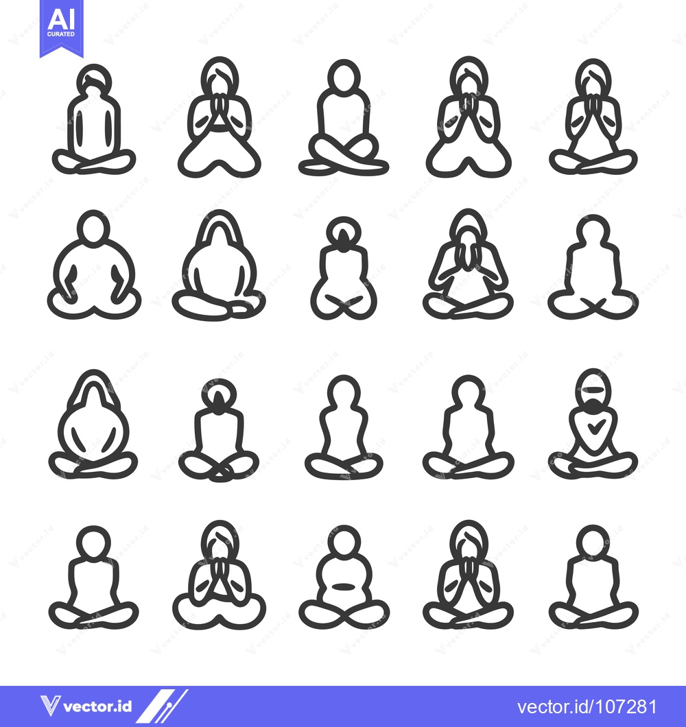 Premium Vector of Twenty Yoga Poses in Outline Style