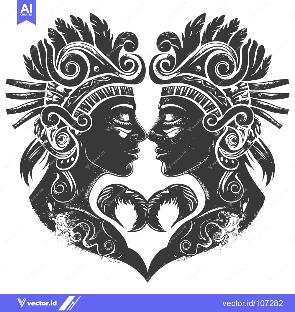 Premium Vector dari Two Abstract Faces Adorned with Ornate Headpieces