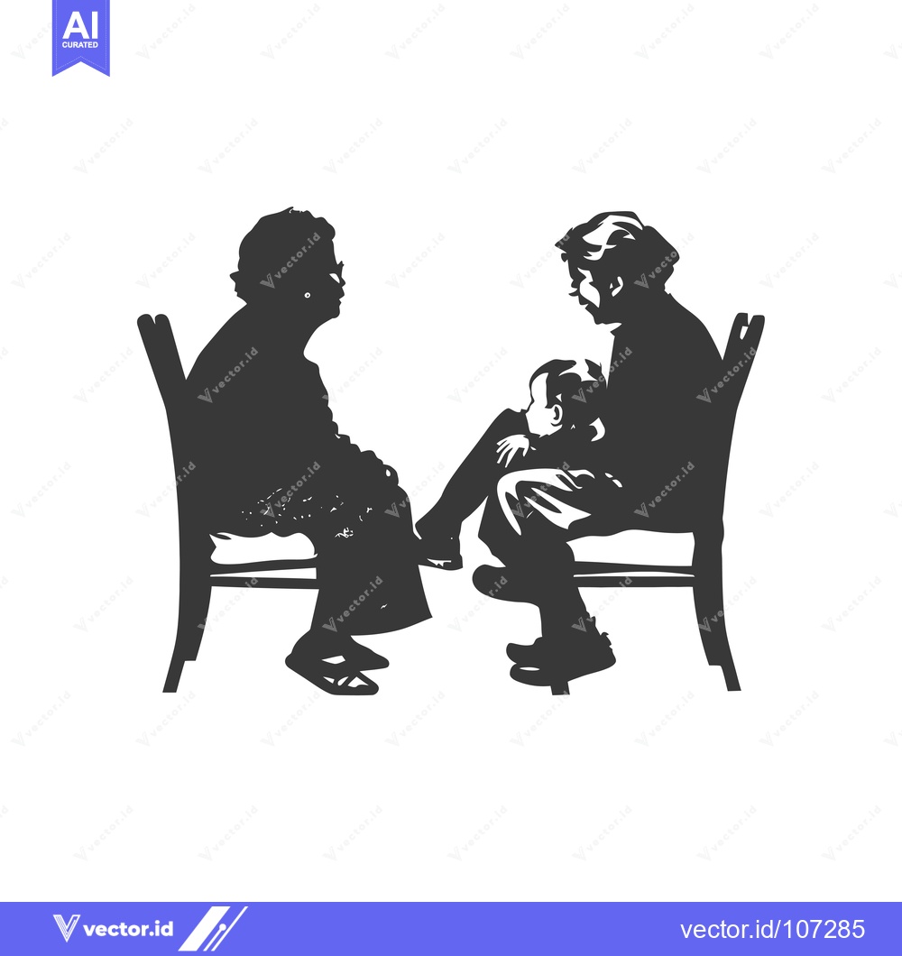 Premium Vector dari Two adults and a child seated on chairs in silhouette