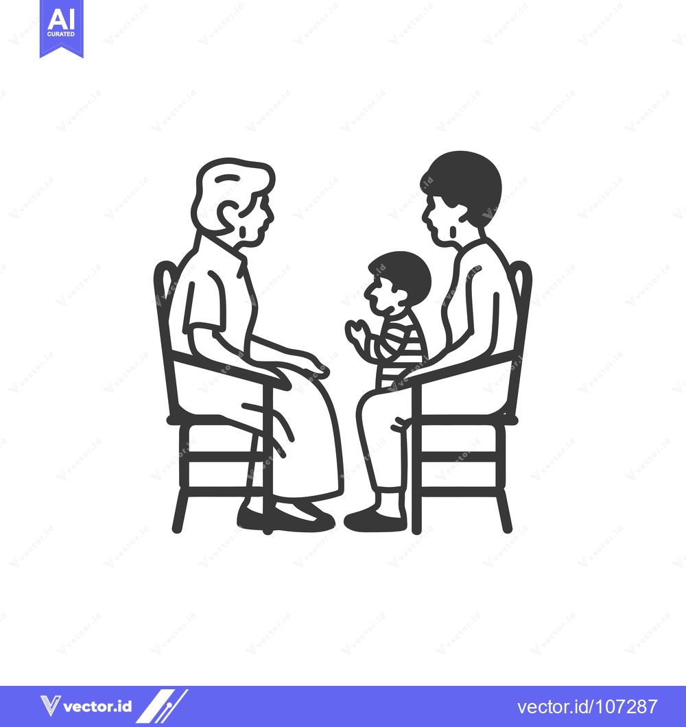 Premium Vector of Two Adults and a Child Sitting in Chairs