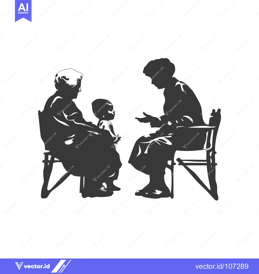 Premium Vector dari Two Adults and a Child Sitting on Chairs in Silhouette