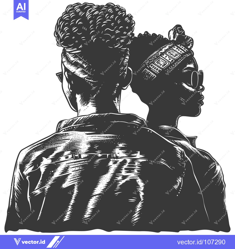 Premium Vector dari Two African American People in a Black and White Illustration