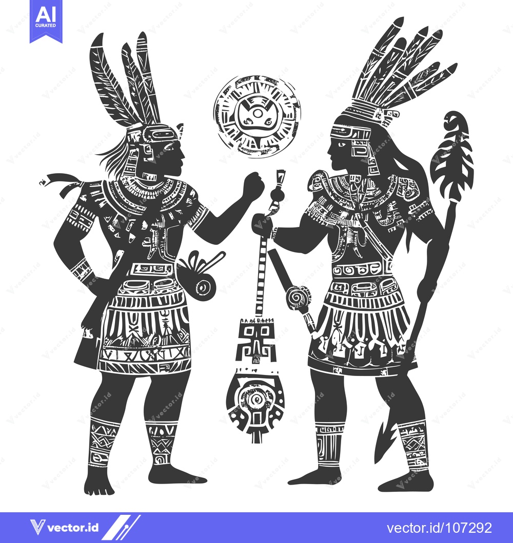 Premium Vector dari Two Ancient Aztec Warriors in Ceremonial Attire Facing Each Other