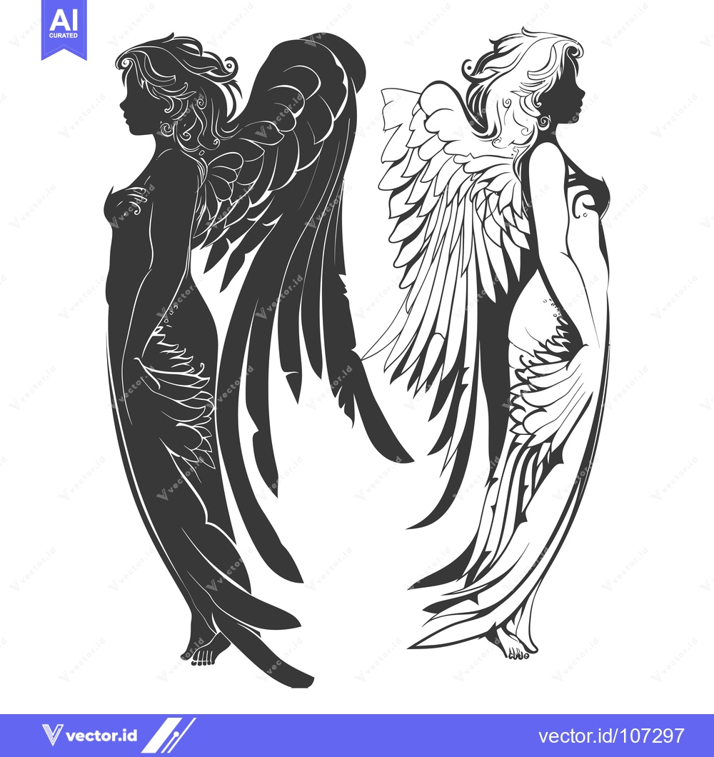 Premium Vector dari Two Angel Silhouettes with Elaborate Wings