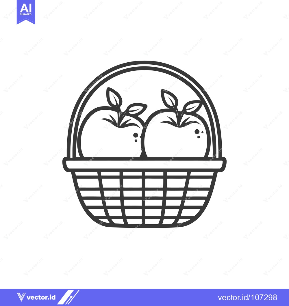 Premium Vector dari Two Apples with Stems and Leaves in a Wicker Basket