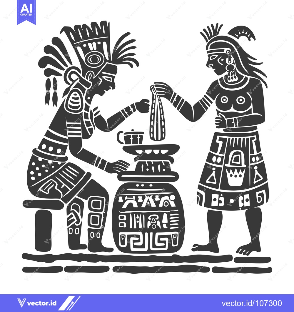 Premium Vector dari Two Aztec Figures Performing a Ritual Offering