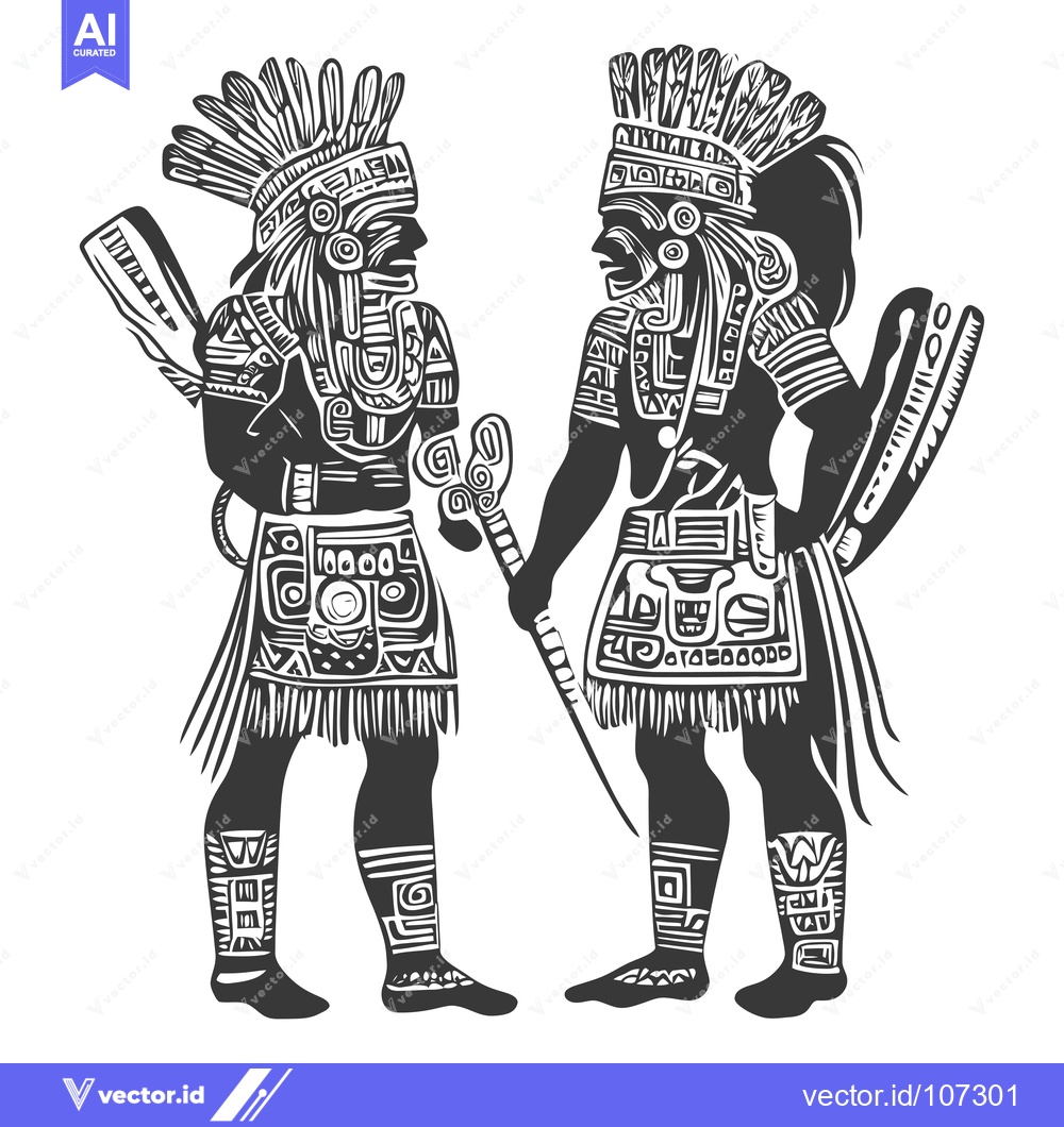 Premium Vector dari Two Aztec Warriors in Traditional Attire