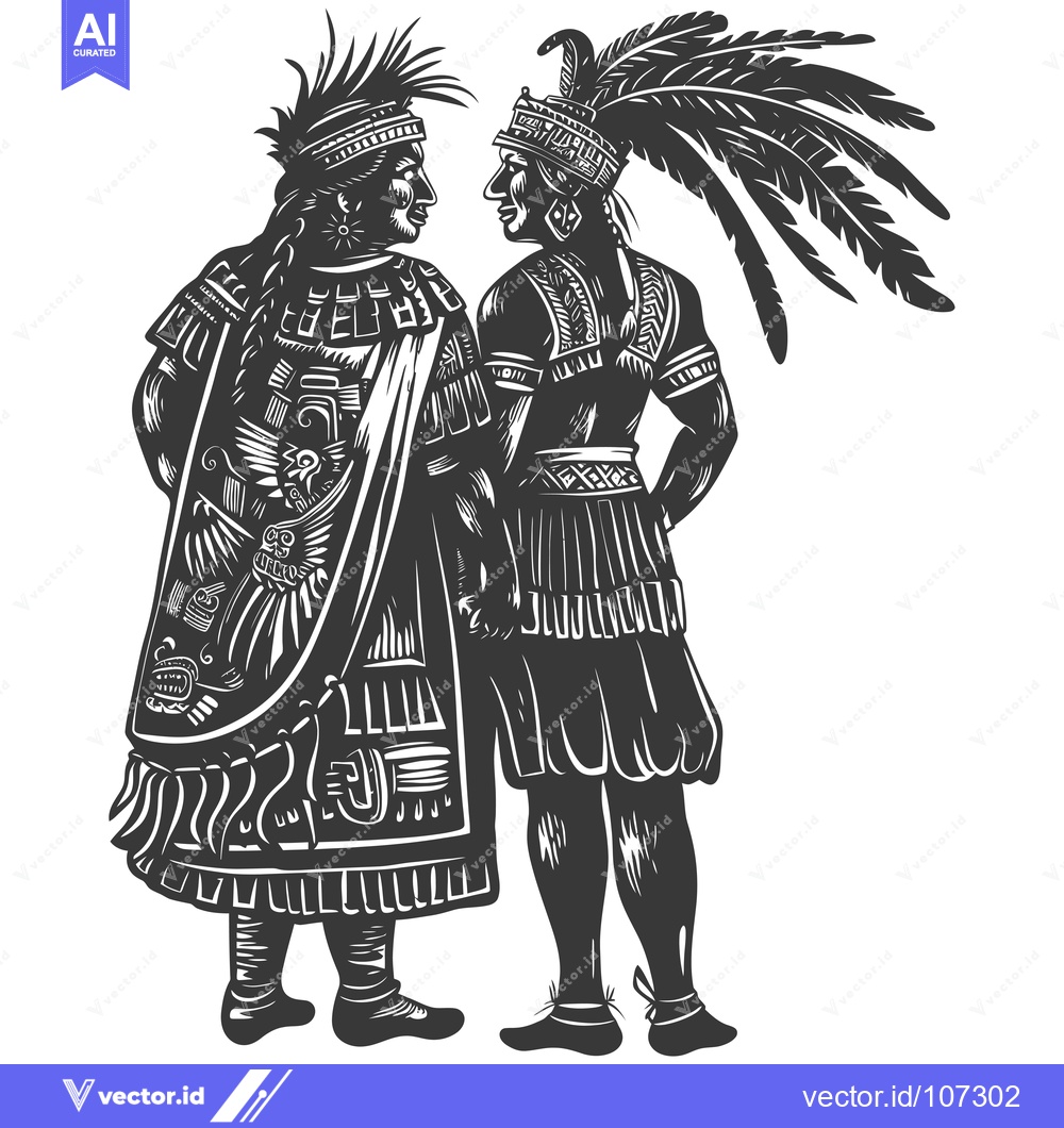 Premium Vector dari Two Aztec Warriors in Traditional Dress, Facing Each Other