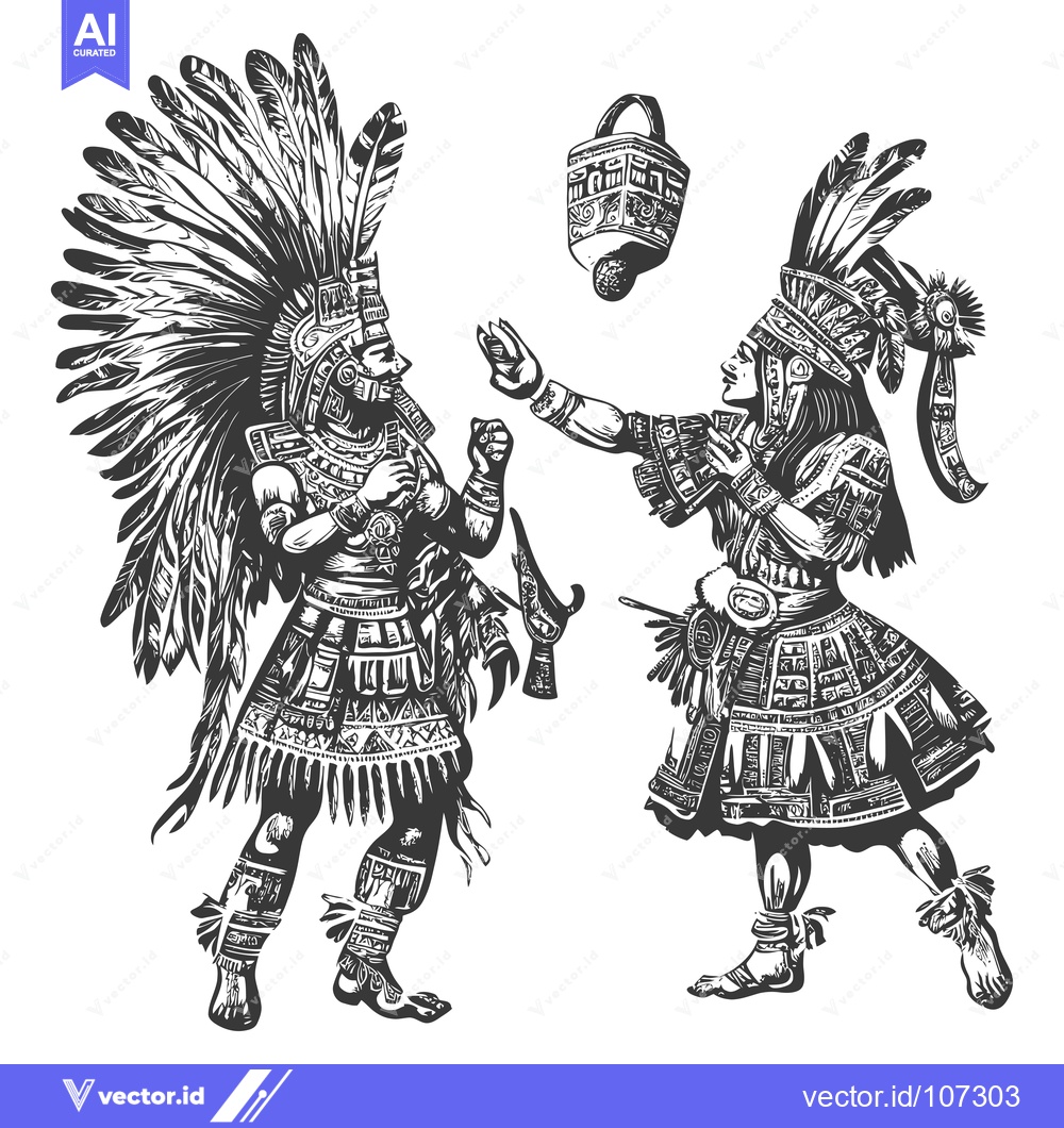 Premium Vector dari Two Aztec Warriors in Traditional Garb Engaging in Combat
