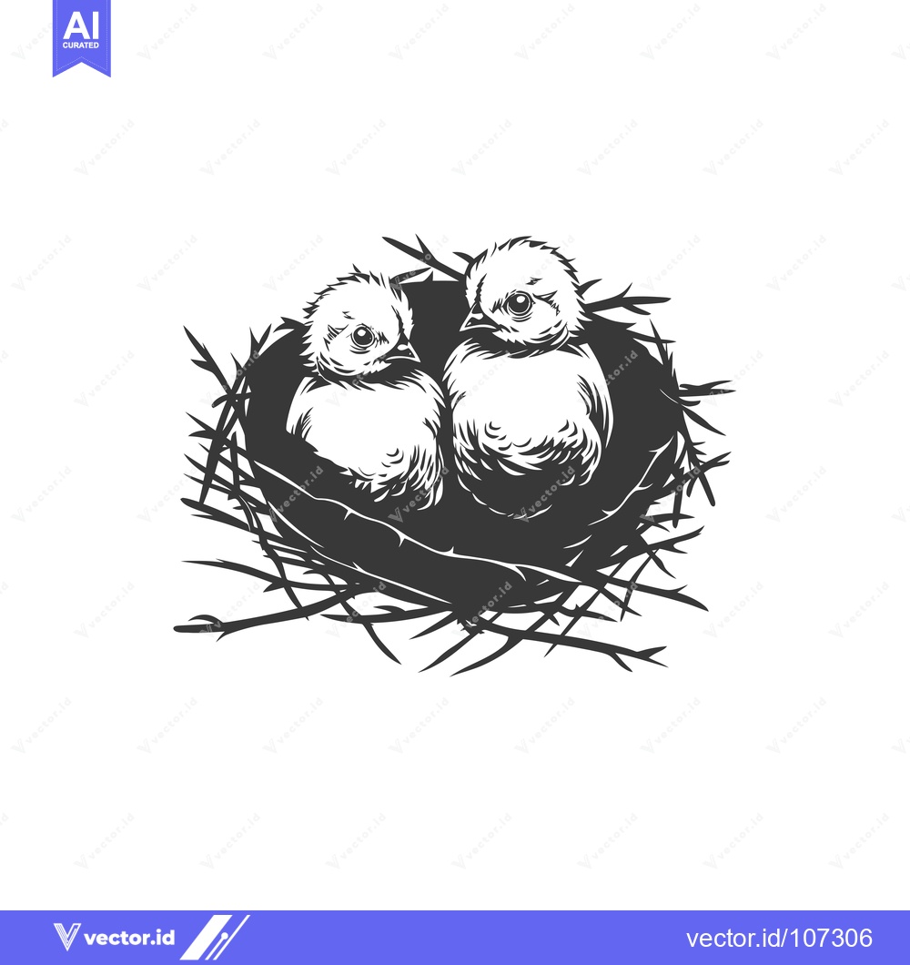 Premium Vector dari Two Baby Birds Huddled Together in a Nest