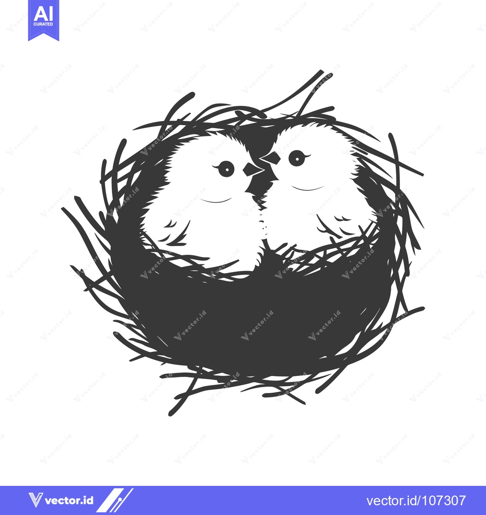 Premium Vector dari Two Baby Birds Huddle Together in a Nest