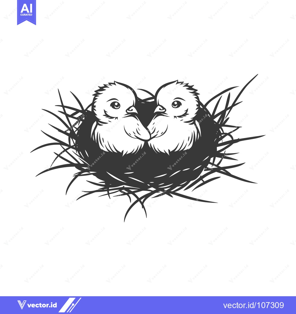 Premium Vector dari Two Baby Birds Nestled Together in a Nest