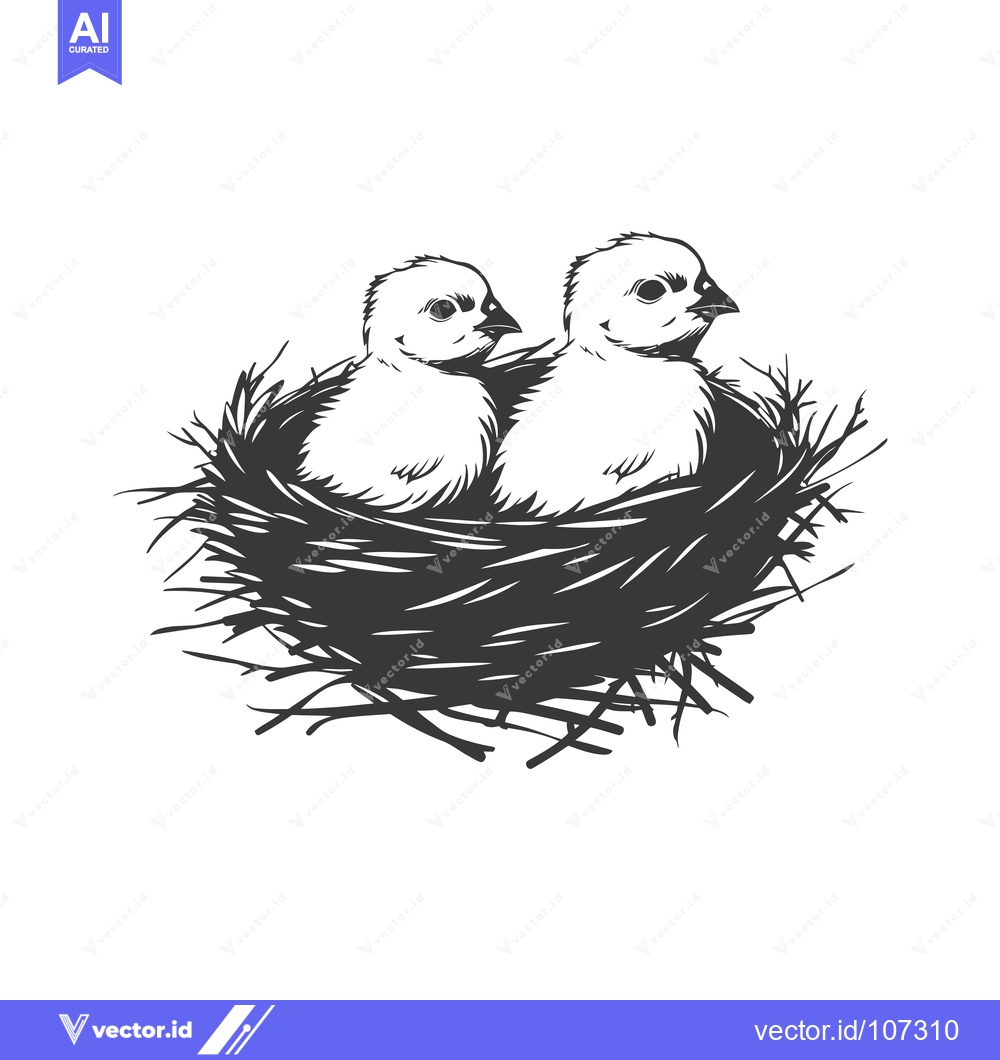 Premium Vector dari Two Baby Birds Resting in a Nest