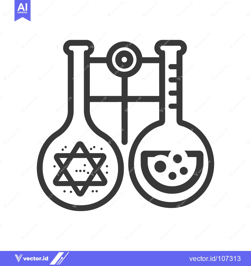 Premium Vector of Two beakers with a Star of David and circles inside, connected by a st