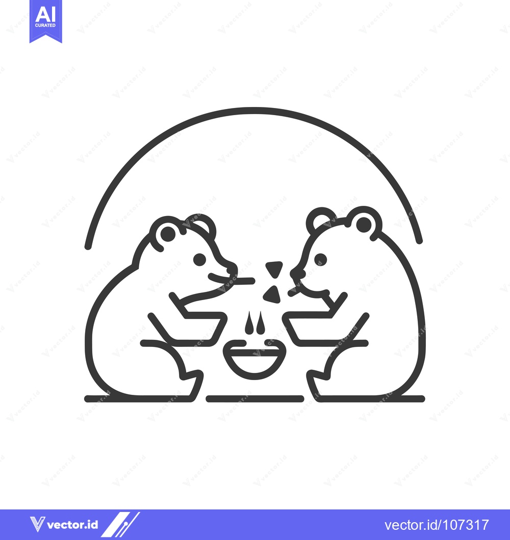 Premium Vector dari Two bears sharing a bowl of soup under a crescent moon
