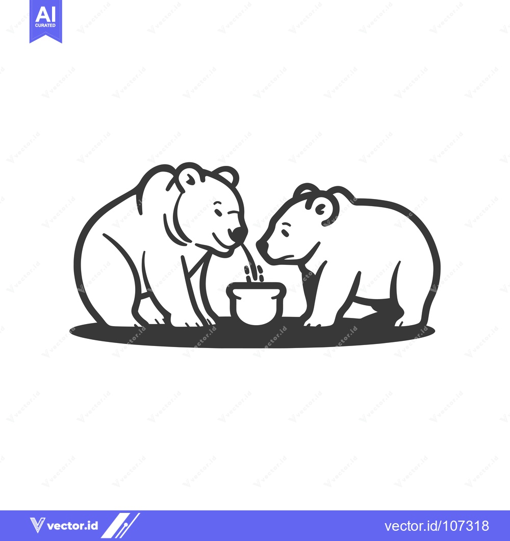 Premium Vector of Two Bears Sharing a Pot of Liquid