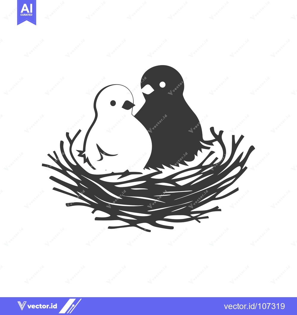 Premium Vector dari Two Birds Nesting in a Nest of Twigs