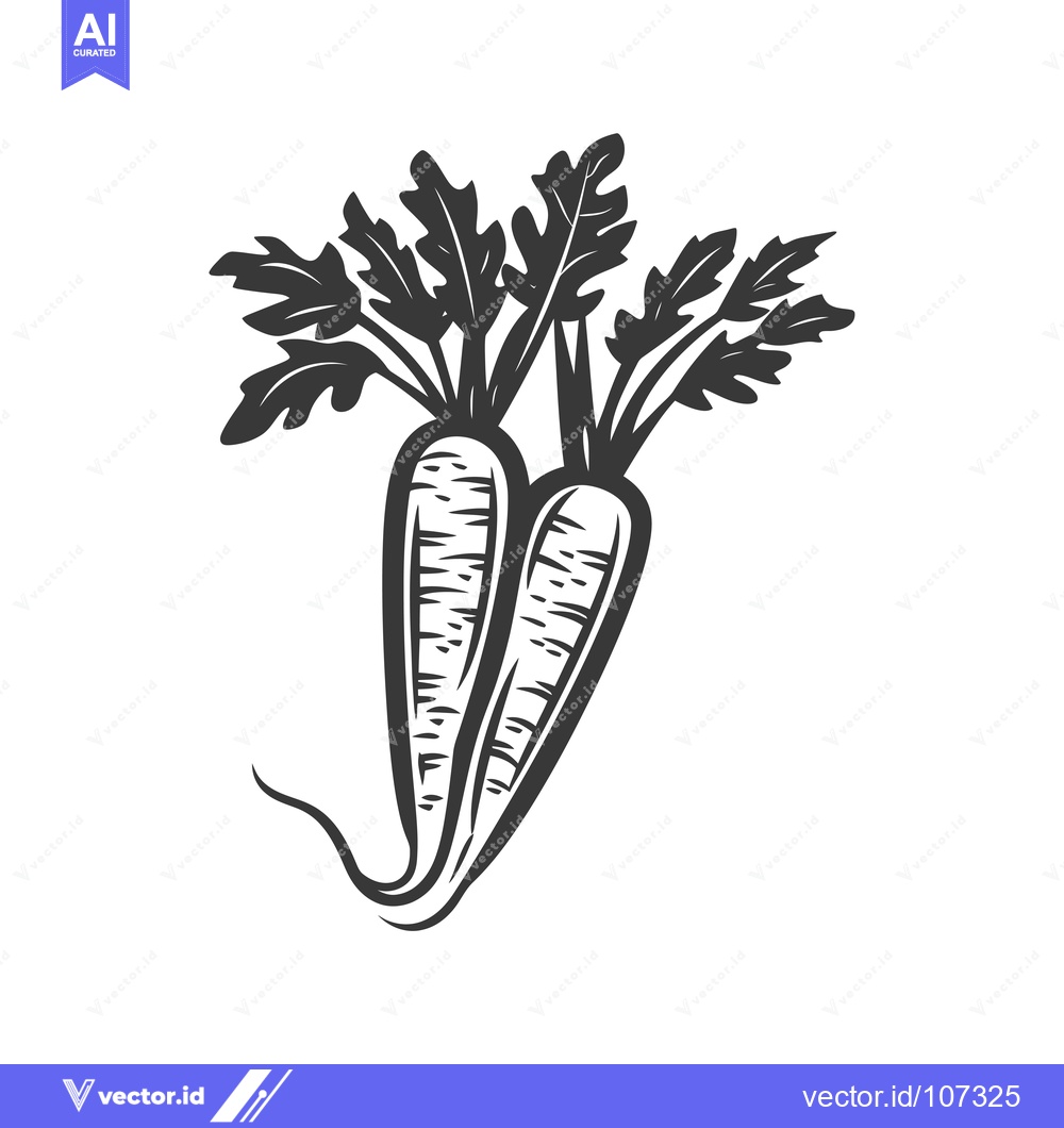 Premium Vector dari Two Black and White Carrots with Greens