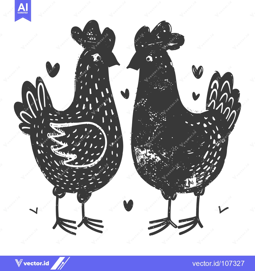 Premium Vector dari Two Black and White Chickens with Hearts