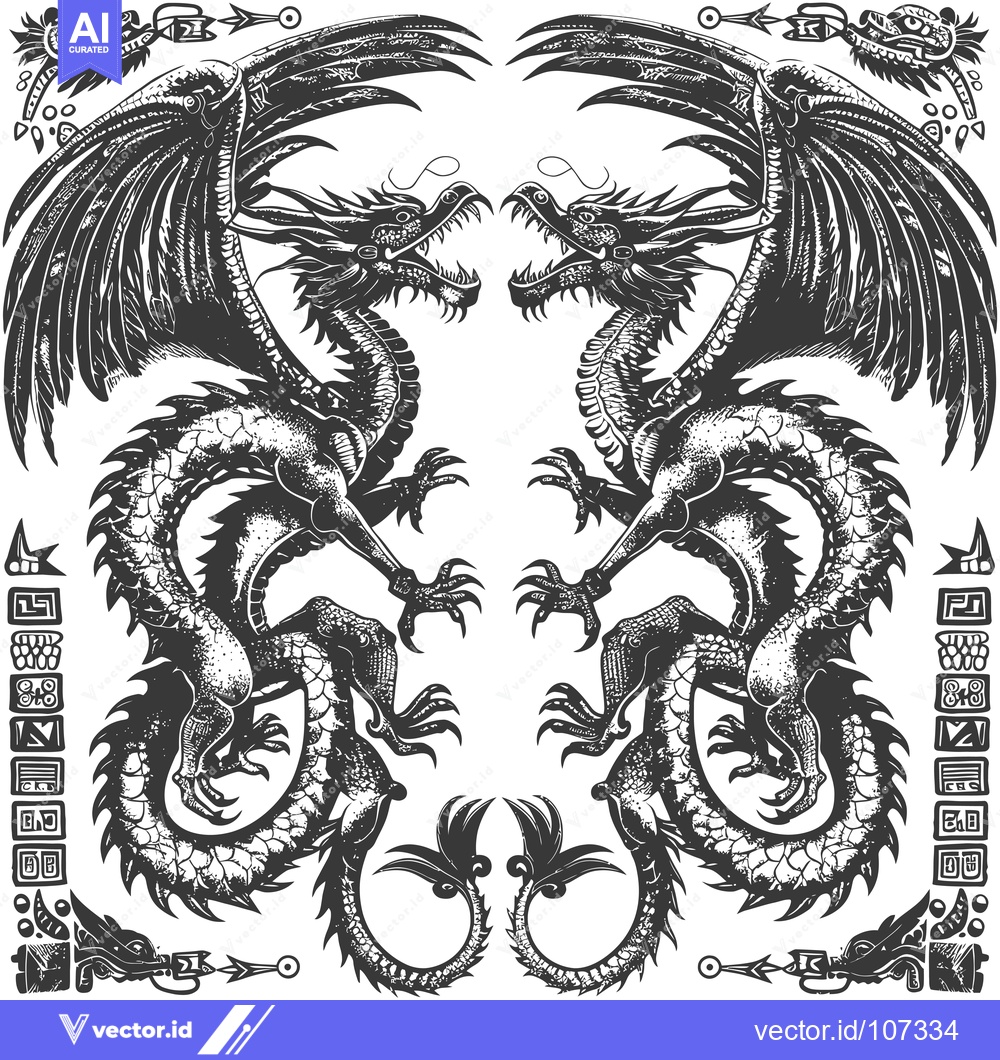 Premium Vector dari Two Black and White Dragons Facing Each Other