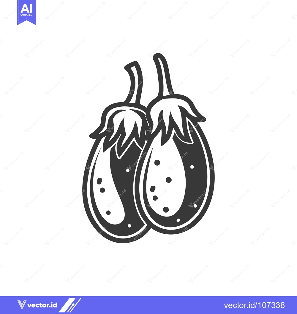 Premium Vector dari Two Black and White Eggplants with Stems