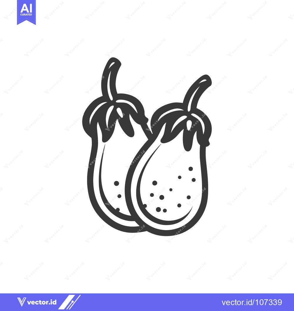 Premium Vector of Two Black and White Eggplants with Stems