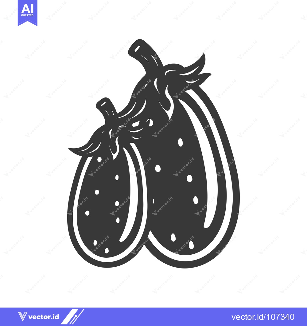 Premium Vector of Two Black and White Eggplants with Stems