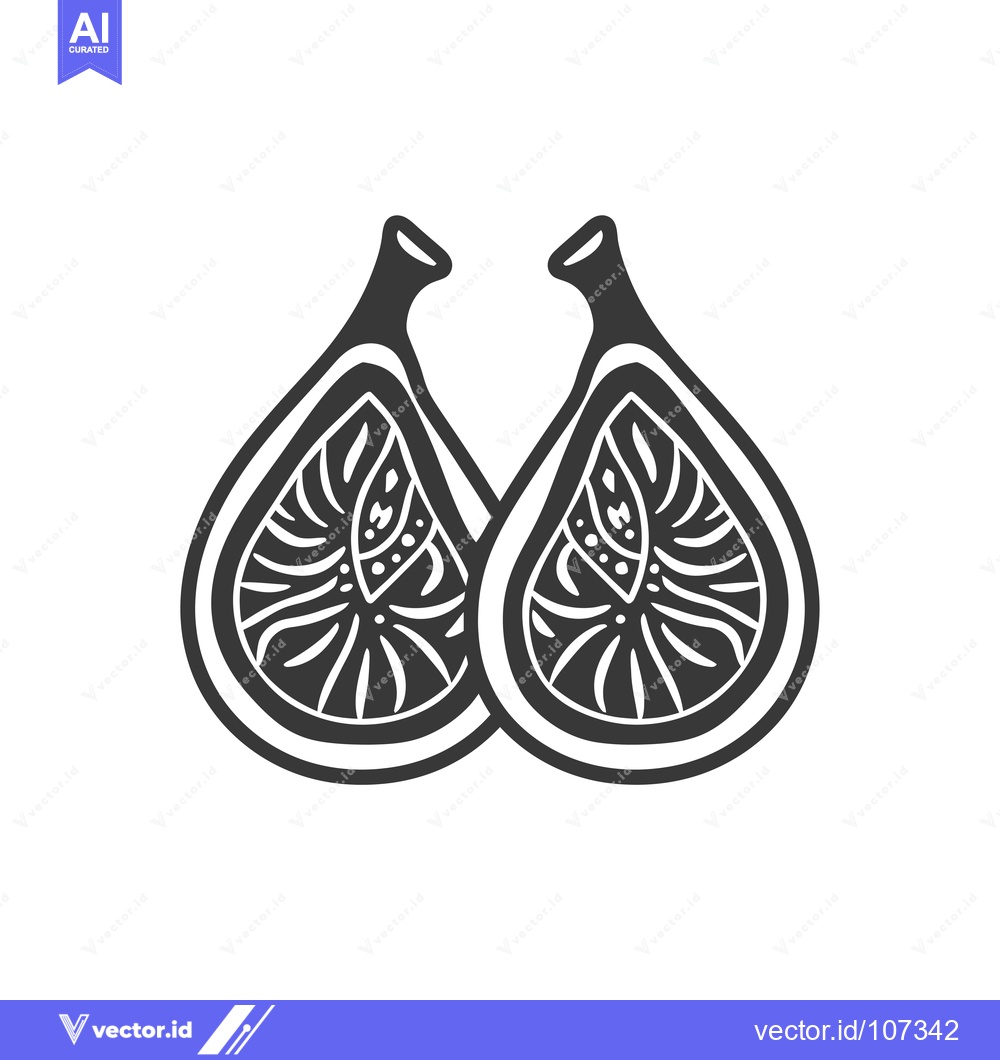 Premium Vector of Two Black and White Figs Cut in Half