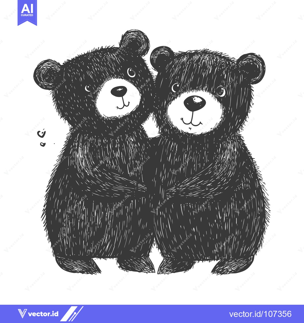 Premium Vector dari Two Black Bears Embracing with Hearts in the Air