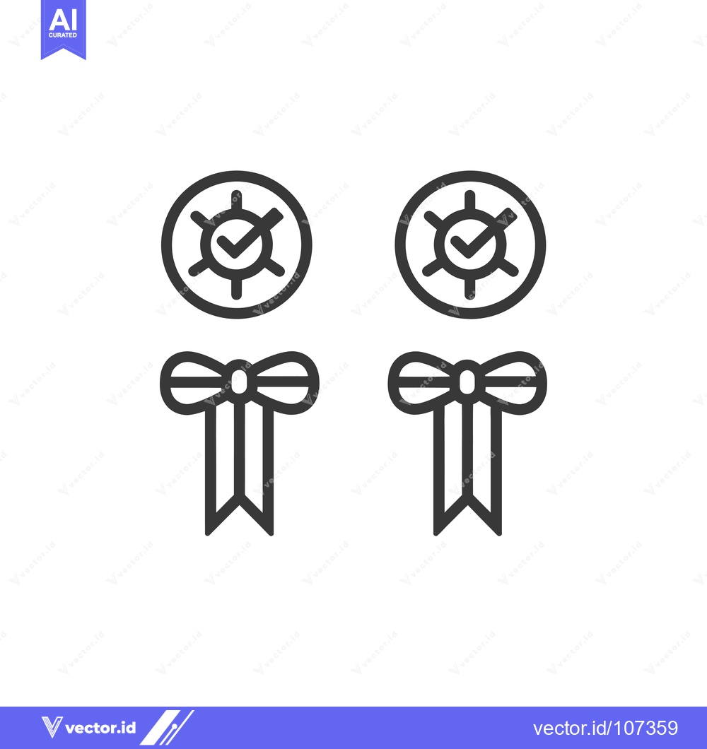 Premium Vector dari Two Black Line Icons of a Check Mark Inside a Circle With Spokes and R