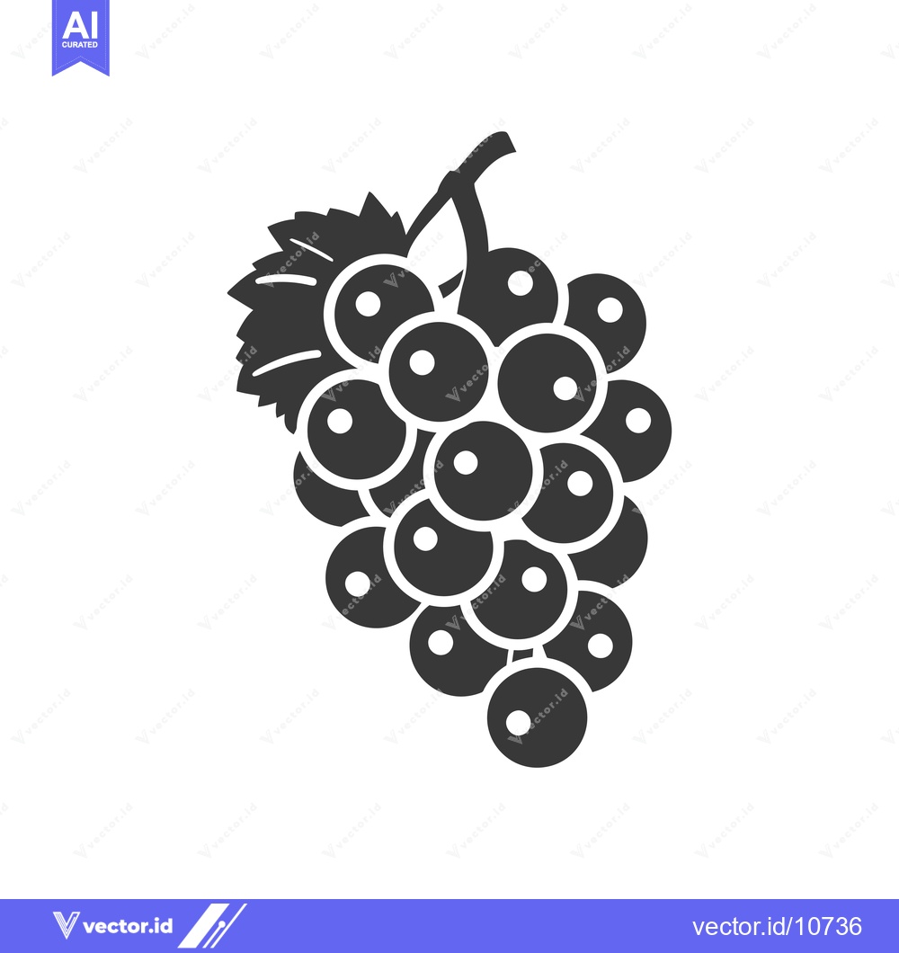 Premium Vector of A Black and White Silhouette of a Grape Bunch with a Leaf
