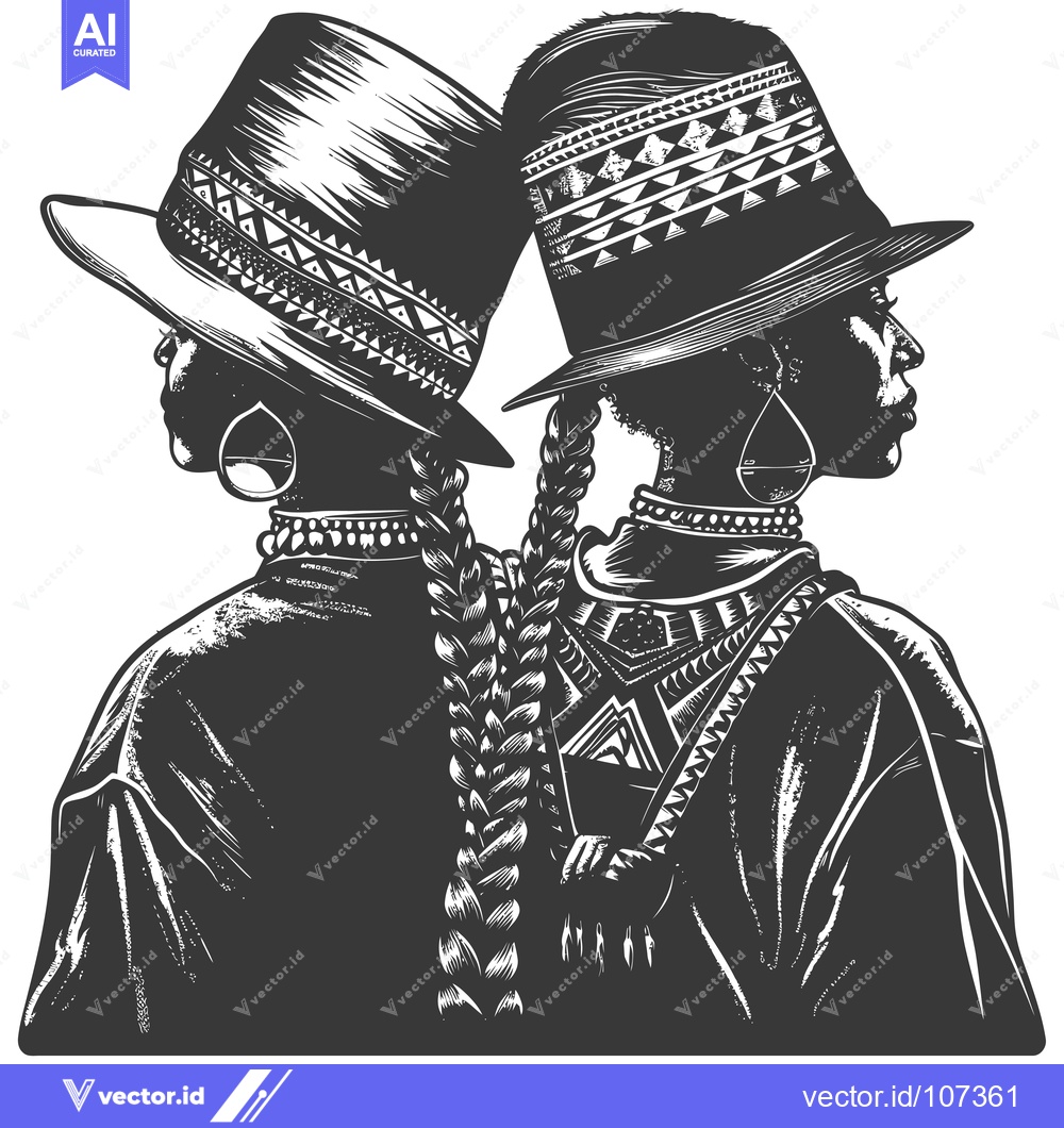 Premium Vector of Two Black Women with Braids Wearing Hats with Geometric Patterns