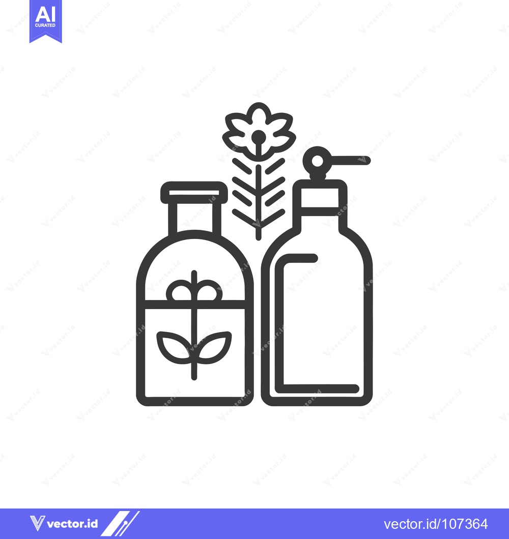 Premium Vector dari Two Bottles of Organic Liquid with a Flower and a Stem in Between