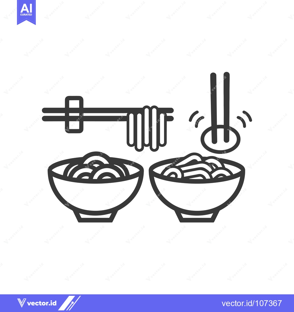 Premium Vector of Two Bowls of Noodles with Chopsticks