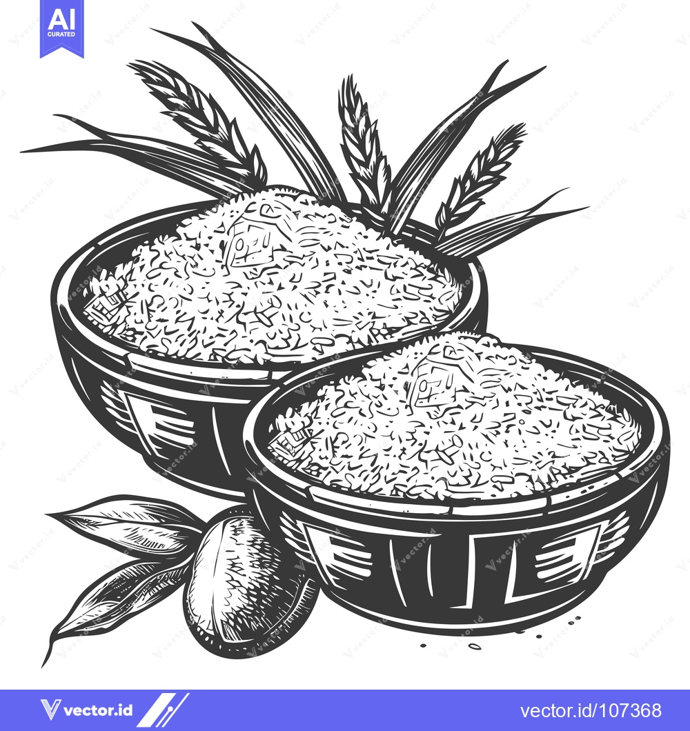 Premium Vector dari Two Bowls of Rice with Wheat and Olive Branch