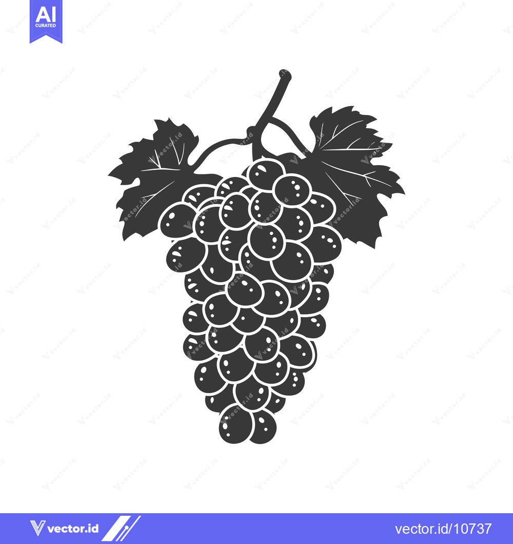 Premium Vector dari A Black and White Silhouette of a Grape Bunch with Leaves