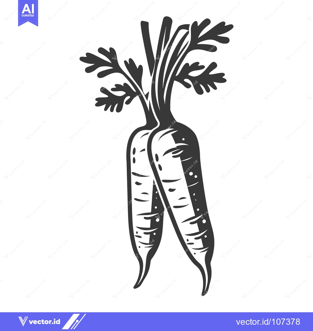 Premium Vector dari Two Carrots with Green Tops in Black and White